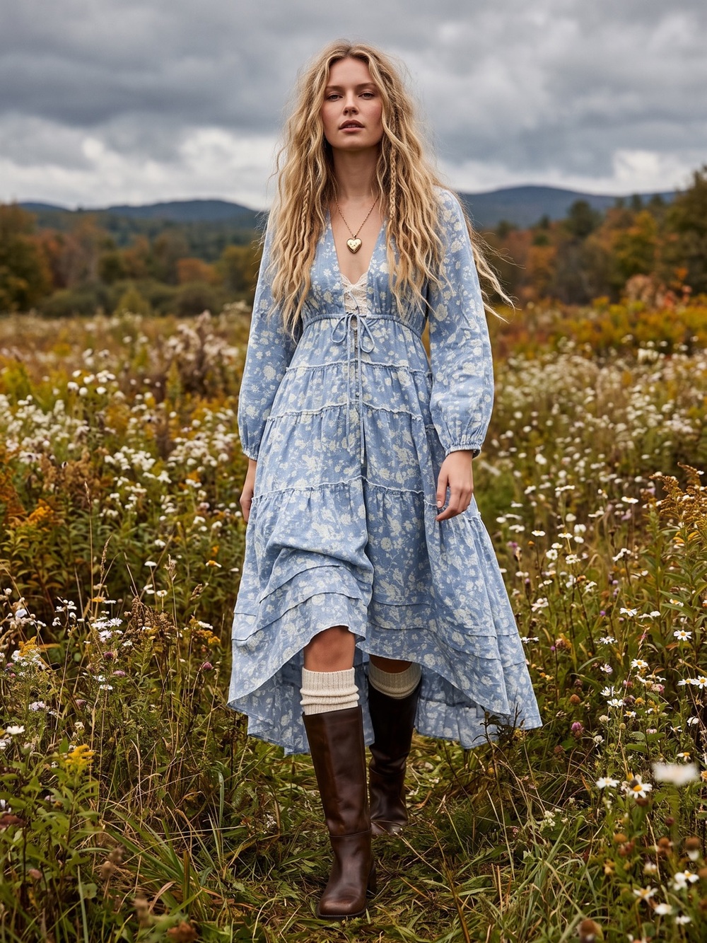 Free People Ethereal Dainty Cottage Pappiet Midi Dress Bluebell Maxi Top XS